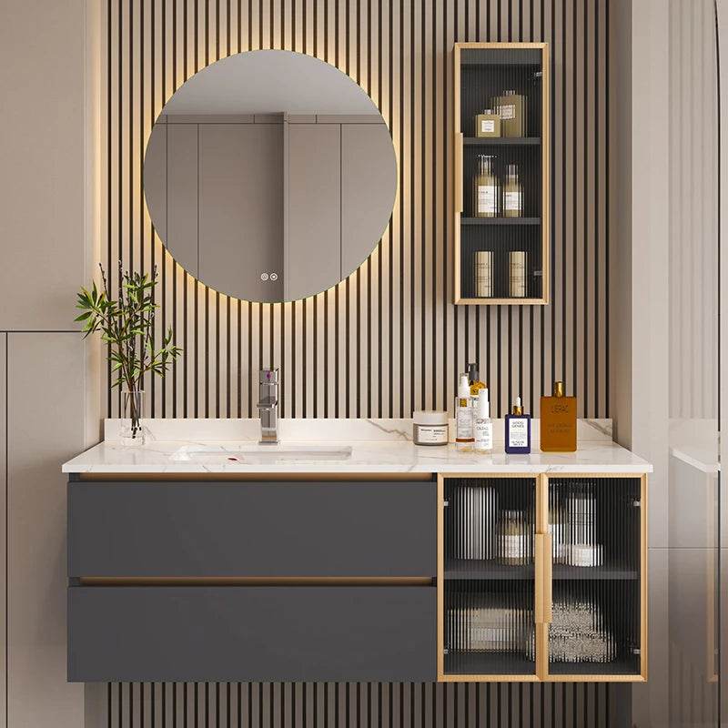 Marble Bathroom Shower Cabinet Vanity Bathroom Mirror Cabinet Wall Mount - My Store