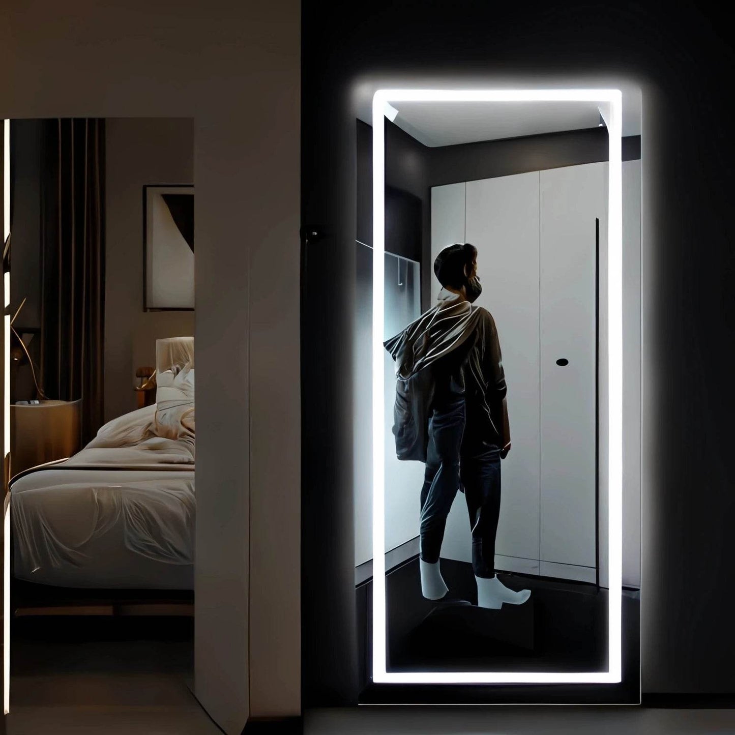 Modern Wall Mounted Full Length Touch Screen Makeup Bath Vanity Smart Mirror With Led Lights for Hotel Home Bathroom - My Store