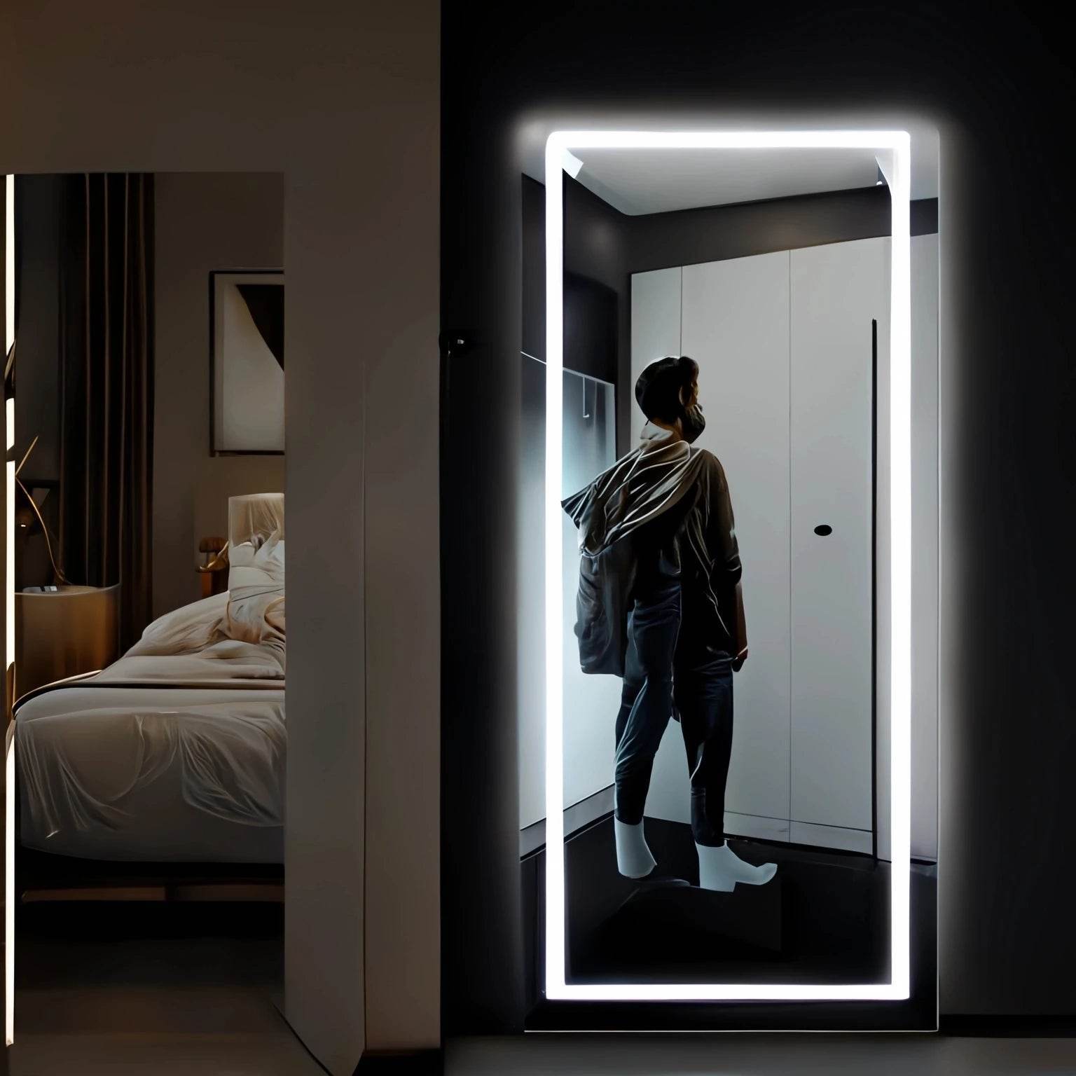 Modern Wall Mounted Full Length Touch Screen Makeup Bath Vanity Smart Mirror With Led Lights for Hotel Home Bathroom - My Store