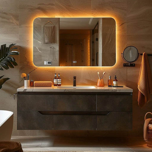 Luxury Modern Marble Design Bathroom Cabinets Mirror Floating Bathroom Vanity Set with Sink - My Store