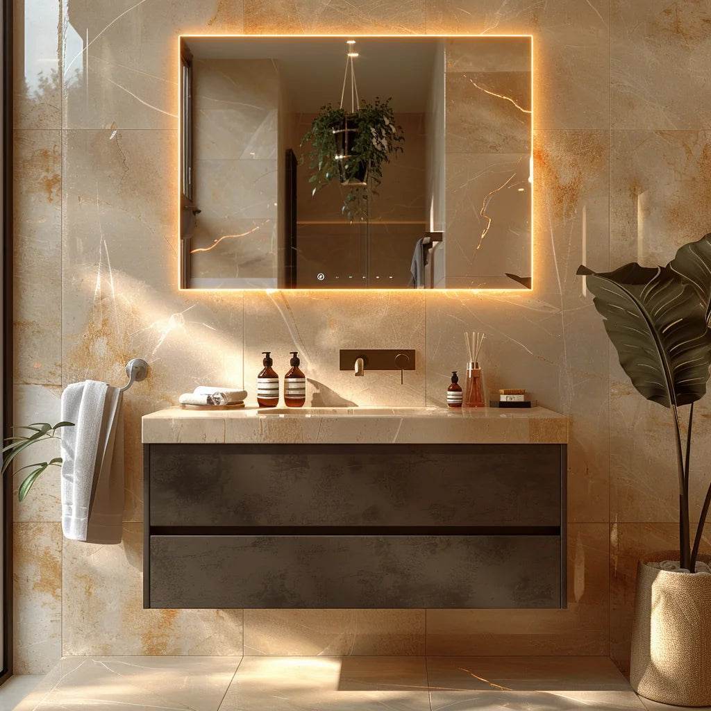 Luxury Modern Marble Design Bathroom Cabinets Mirror Floating Bathroom Vanity Set with Sink - My Store