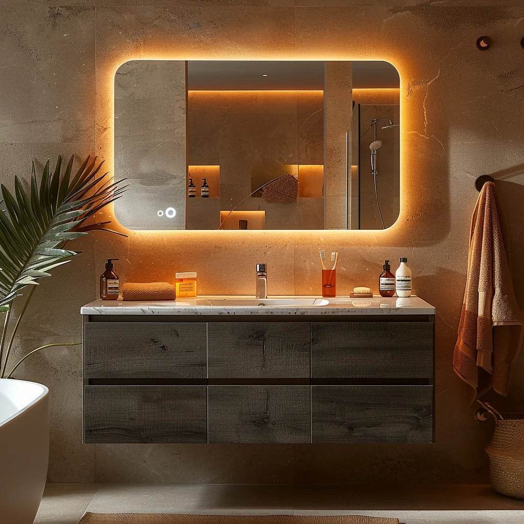 Luxury Modern Marble Design Bathroom Cabinets Mirror Floating Bathroom Vanity Set with Sink - My Store