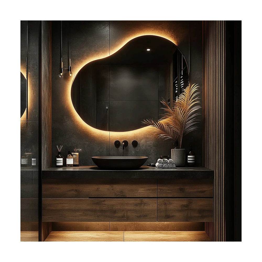 Wavy Led Light Mirror Touch Sensor Switch Bedroom Round Smart Large Led Oval Mirror - My Store