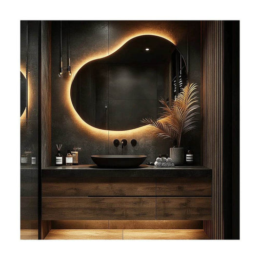Wavy Led Light Mirror Touch Sensor Switch Bedroom Round Smart Large Led Oval Mirror - My Store