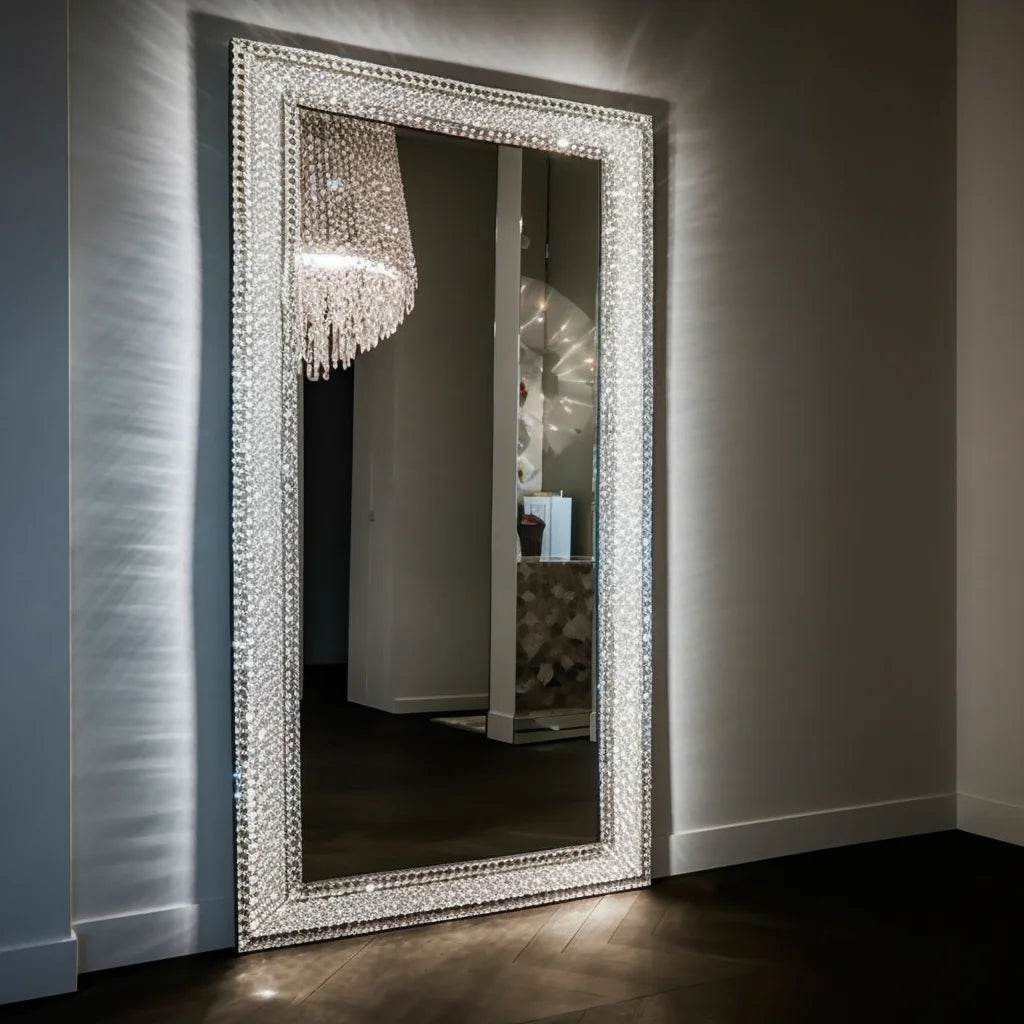 Luxury Stand Dressing Mirror Diamond Led Large Wall Mirrors Wholesale Barbershop Full Length Mirror With Light - My Store