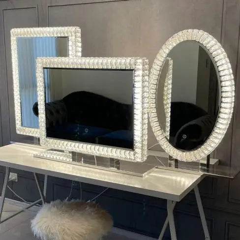 Hotel Oval Led Standing Circle Diamond Crystal Led Make up Mirror Anti-Fog Bathroom Mirror With Led Light - My Store