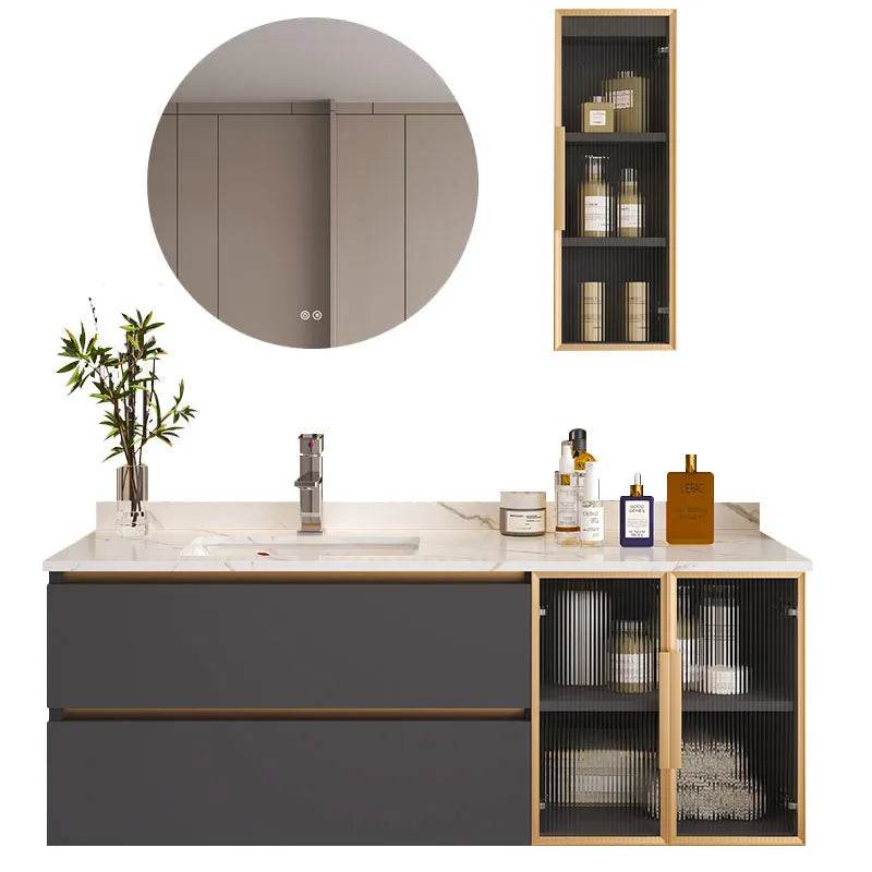 Marble Bathroom Shower Cabinet Vanity Bathroom Mirror Cabinet Wall Mount - My Store
