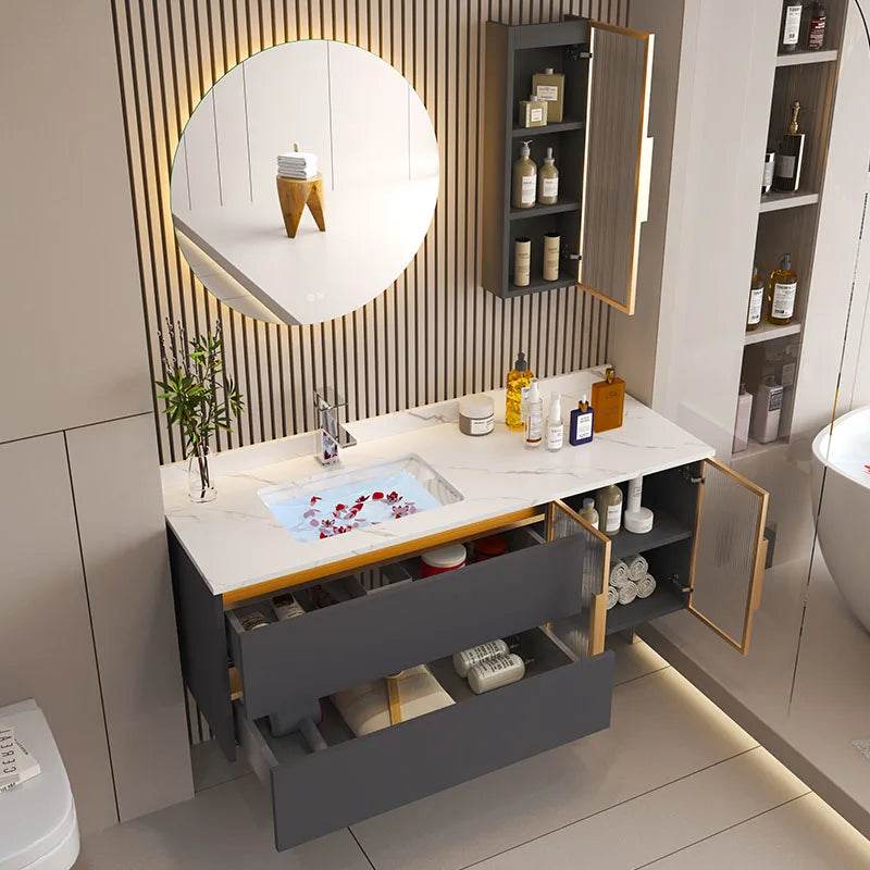 Marble Bathroom Shower Cabinet Vanity Bathroom Mirror Cabinet Wall Mount - My Store