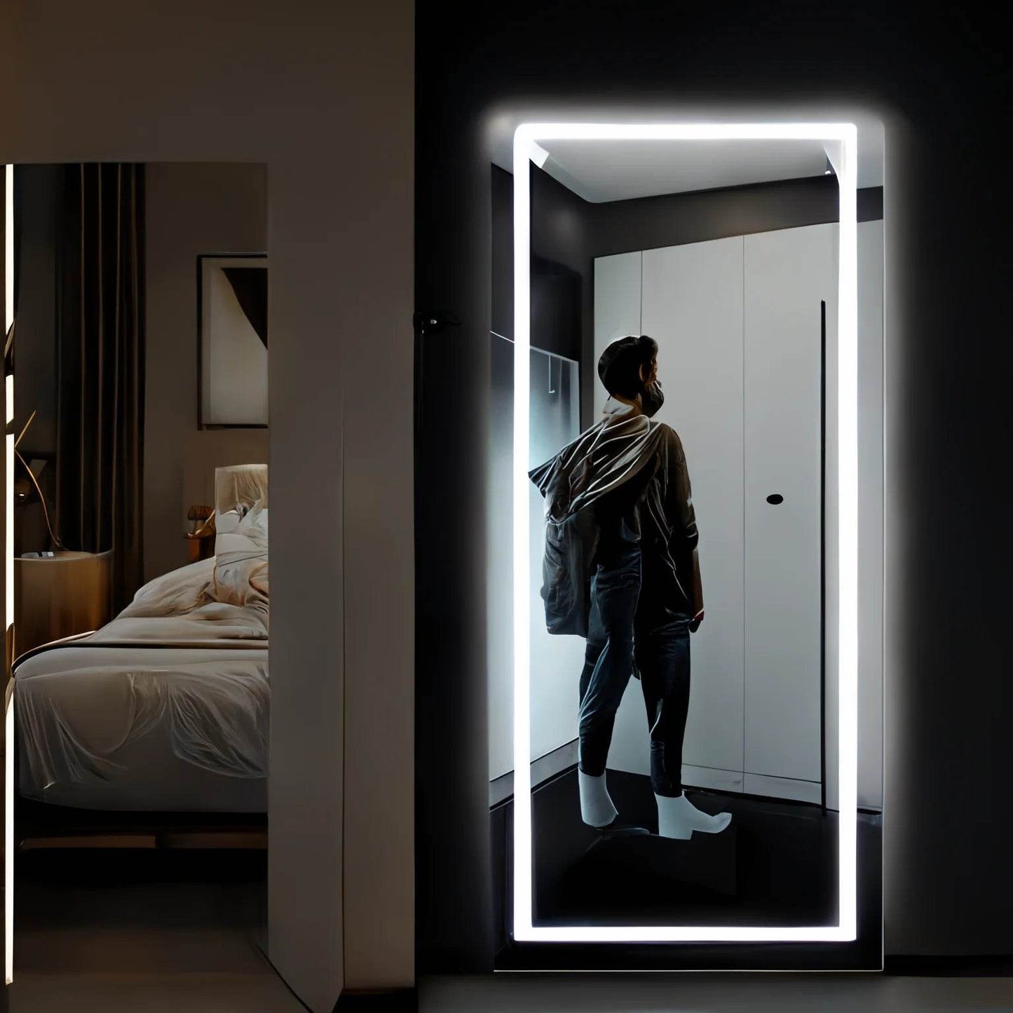 Modern Wall Mounted Full Length Touch Screen Makeup Bath Vanity Smart Mirror With Led Lights for Hotel Home Bathroom - My Store