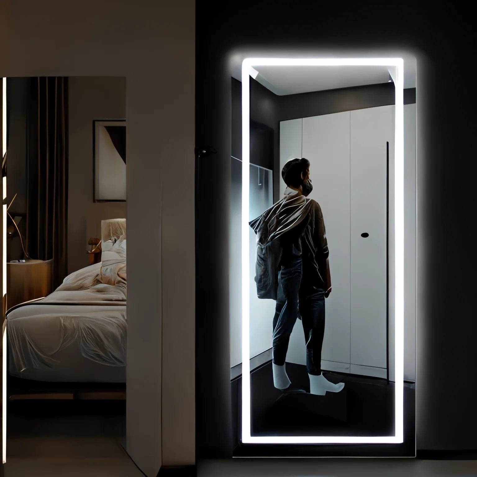 Modern Wall Mounted Full Length Touch Screen Makeup Bath Vanity Smart Mirror With Led Lights for Hotel Home Bathroom - My Store