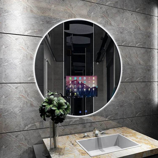 Round Shape Wall Mounted Led 4mm Silver Touch Screen Smart TV Mirror Android System - My Store