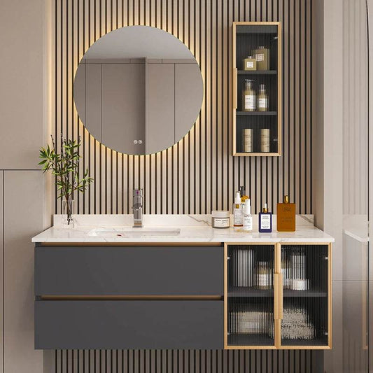 Marble Bathroom Shower Cabinet Vanity Bathroom Mirror Cabinet Wall Mount - My Store